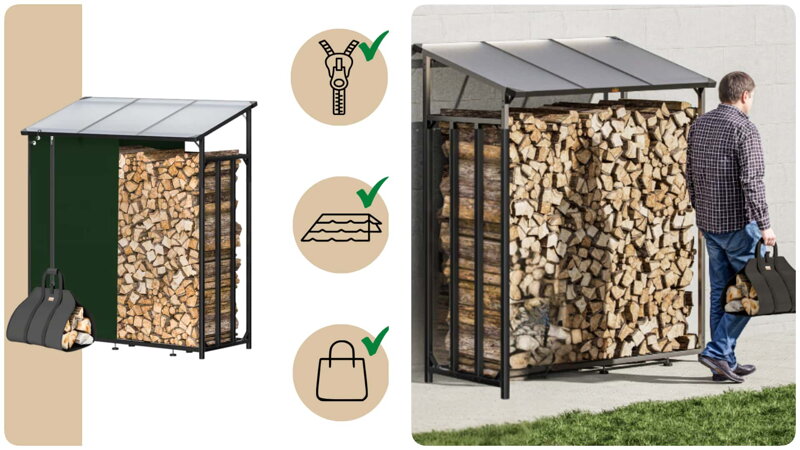 Přístřešek na dřevo s taškou na přenášení dřeva