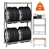 Regál na pneumatiky TYRE, 120x40x180cm, max. 795kg, ocelová/světle hnědá