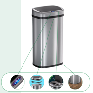 Senzorový odpadkový koš DEUS, 58 litrů, stříbrná
