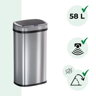 Senzorový odpadkový koš DEUS, 58 litrů, stříbrná