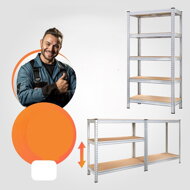 Regál s vysokou nosností HEAVY, 2-kusy, max875kg, 90x40x180cm stříbrná