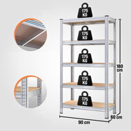Regál s vysokou nosností HEAVY, 2-kusy, max875kg, 90x40x180cm stříbrná
