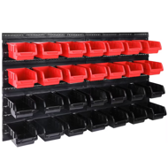 Závěsný organizér do dílny ORDERBOX s 28 boxy a držáky na nářadí, 64x2x38cm, červená/černá
