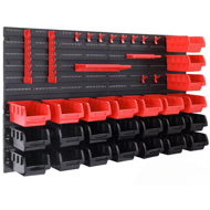 Závěsný organizér do dílny ORDERBOX s 28 boxy a držáky na nářadí, 64x2x38cm, červená/černá