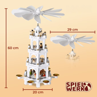 Vánoční pyramida MERRY, 60x20x20cm, bílá