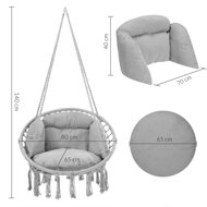Závěsné křeslo BOHO s polštáři, Ø61cm, světle šedá