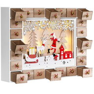 Dřevěný adventní kalendář SANTA CLAUS s osvětlením, 35x6x27cm, bílá/hnědá