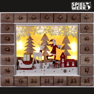 Dřevěný adventní kalendář SANTA CLAUS s osvětlením, 35x6x27cm, bílá/hnědá