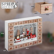 Dřevěný adventní kalendář SANTA CLAUS s osvětlením, 35x6x27cm, bílá/hnědá