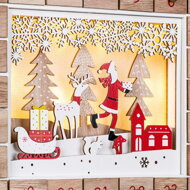 Dřevěný adventní kalendář SANTA CLAUS s osvětlením, 35x6x27cm, bílá/hnědá