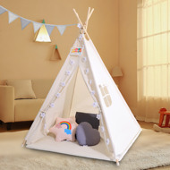 Dětský stan teepee JULIUS, 160x120x120cm, bílá/šedá