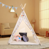 Dětský stan teepee JULIUS, 160x120x120cm, bílá/šedá