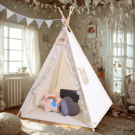 Dětský stan teepee JULIUS, 160x120x120cm, bílá/šedá