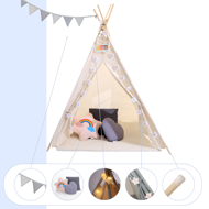 Dětský stan teepee JULIUS, 160x120x120cm, bílá/šedá