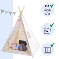 Dětský stan teepee JULIUS, 160x120x120cm, bílá/šedá