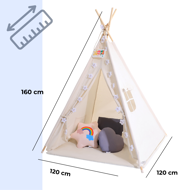 Dětský stan teepee JULIUS, 160x120x120cm, bílá/šedá