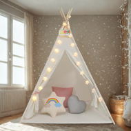 Dětský stan teepee JULIA, 120x120x160cm, béžová/růžová