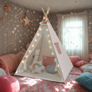 Dětský stan teepee JULIA, 120x120x160cm, béžová/růžová