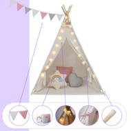 Dětský stan teepee JULIA, 120x120x160cm, béžová/růžová