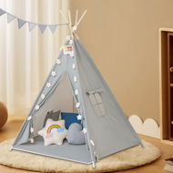 Dětský stan teepee JULIUS, 120x120x160cm, šedá/modrá