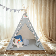 Dětský stan teepee JULIUS, 120x120x160cm, šedá/modrá
