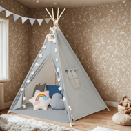 Dětský stan teepee JULIUS, 120x120x160cm, šedá/modrá