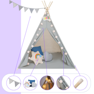 Dětský stan teepee JULIUS, 120x120x160cm, šedá/modrá