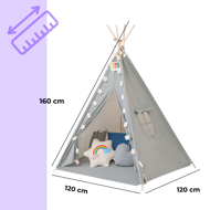 Dětský stan teepee JULIUS, 120x120x160cm, šedá/modrá
