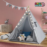 Dětský stan teepee JULIUS, 120x120x160cm, šedá/modrá
