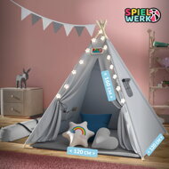 Dětský stan teepee JULIUS, 120x120x160cm, šedá/modrá