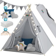 Dětský stan teepee JULIUS, 120x120x160cm, šedá/modrá