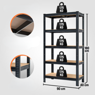Regál s vysokou nosností HEAVY, max. 875kg, 90x40x180cm, černá