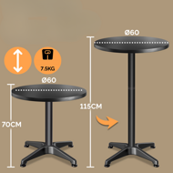 Výškově nastavitelný hliníkový barový stůl NERO Ø60cm, černá