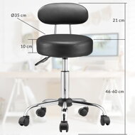 Taburetka na kolečkách s opěradlem ROLAND, Ø35cm, černá