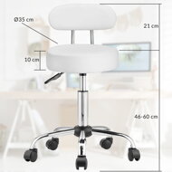 Taburetka na kolečkách s opěradlem ROLAND, Ø35cm, bílá