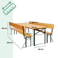 Pivní set PRAKTIK s opěradly, 170cm, hnědá