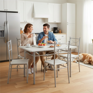 Jídelní set PAUL, 5-dílná, sametově bílá