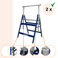 Teleskopické lešenářské kozy DANNY, sada 2 ks, max. 200kg, 69x57x81-130cm, stříbrná/modrá
