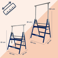 Teleskopické lešenářské kozy DANNY, sada 2 ks, max. 200kg, 60 x 56 x 81-130cm, stříbrná/modrá