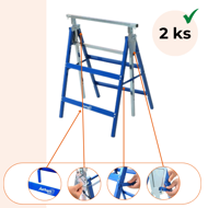 Teleskopické lešenářské kozy DANNY, sada 2 ks, max. 200kg, 60 x 56 x 81-130cm, stříbrná/modrá