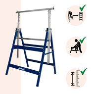 Teleskopické lešenářské kozy DANNY, sada 2 ks, max. 200kg, 60 x 56 x 81-130cm, stříbrná/modrá
