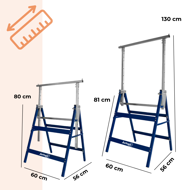 Teleskopické lešenářské kozy DANNY, sada 2 ks, max. 200kg, 60 x 56 x 81-130cm, stříbrná/modrá