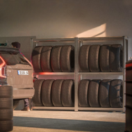 Regál na pneumatiky TYRE, 120x40x180cm, max. 795kg, ocelová/světle hnědá