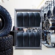 Regál na pneumatiky TYRE, 120x40x180cm, max. 795kg, ocelová/světle hnědá