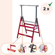 Teleskopické lešenářské kozy DANNY, sada 2 ks, max. 200kg, 60 x 56 x 81-130cm, stříbrná/červená