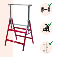 Teleskopické lešenářské kozy DANNY, sada 2 ks, max. 200kg, 60 x 56 x 81-130cm, stříbrná/červená
