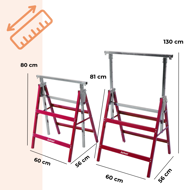 Teleskopické lešenářské kozy DANNY, sada 2 ks, max. 200kg, 60 x 56 x 81-130cm, stříbrná/červená