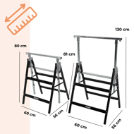 Teleskopické lešenářské kozy DANNY, sada 2 ks, max. 200kg, 60 x 56 x 81-130cm, stříbrná/černá
