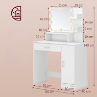 Toaletní stolek JOCELYN s osvětlením, 140×90×40cm, bílá