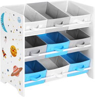 Regál na hračky VESMÍR, 9 boxů, 62,5x29,5x60cm, bílá s nálepkami